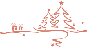 Line-art Christmas tree illustration in Mad Tree brand color