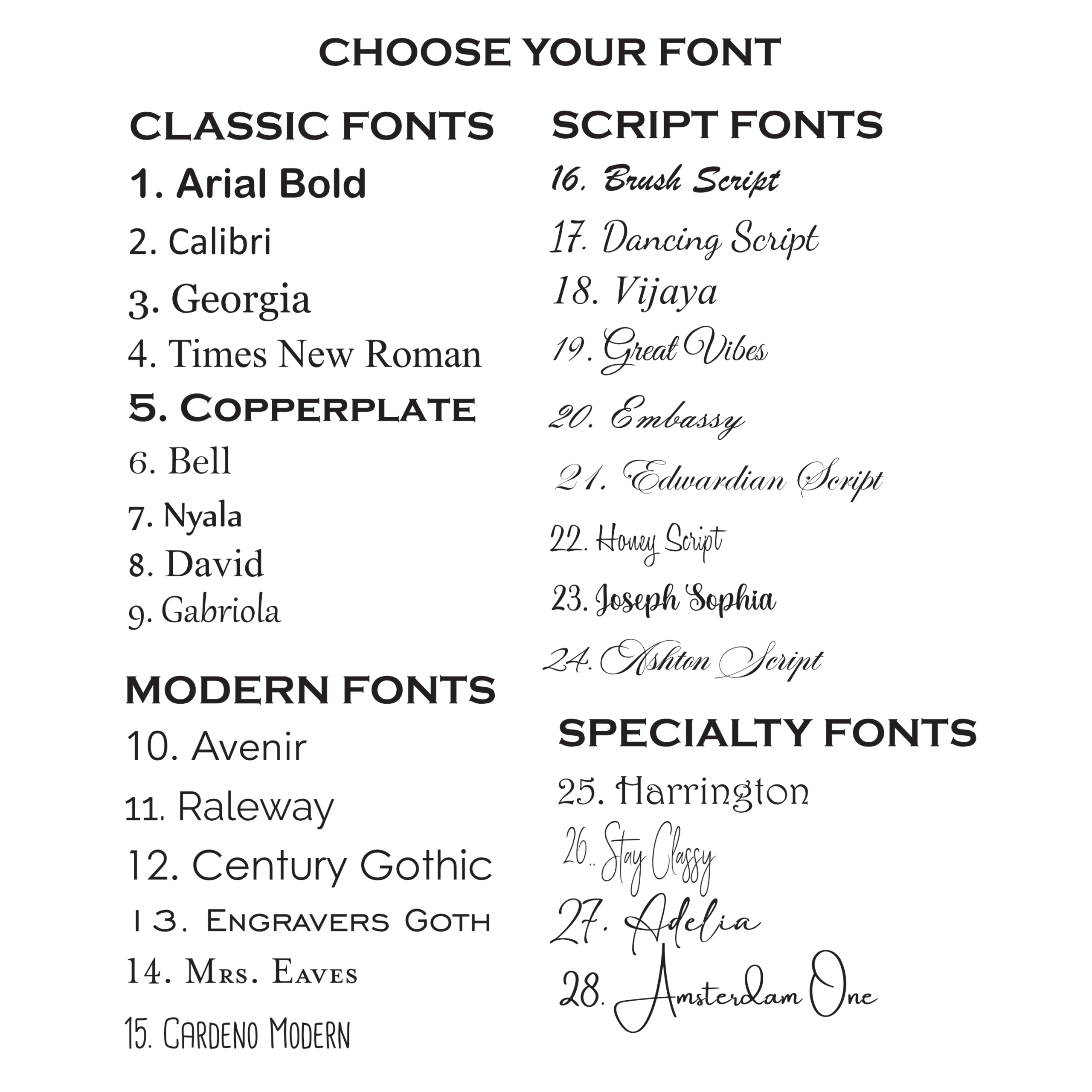 Graphic showing Mad Tree Woodcrafts Font Choices